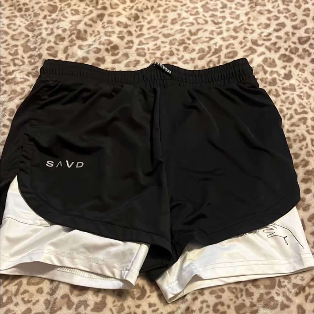 Black and White SAVD Athletic Shorts